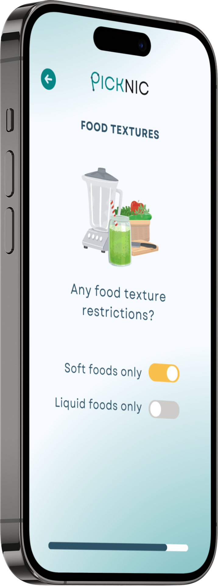 Picknic mobile app showing food textures preferences